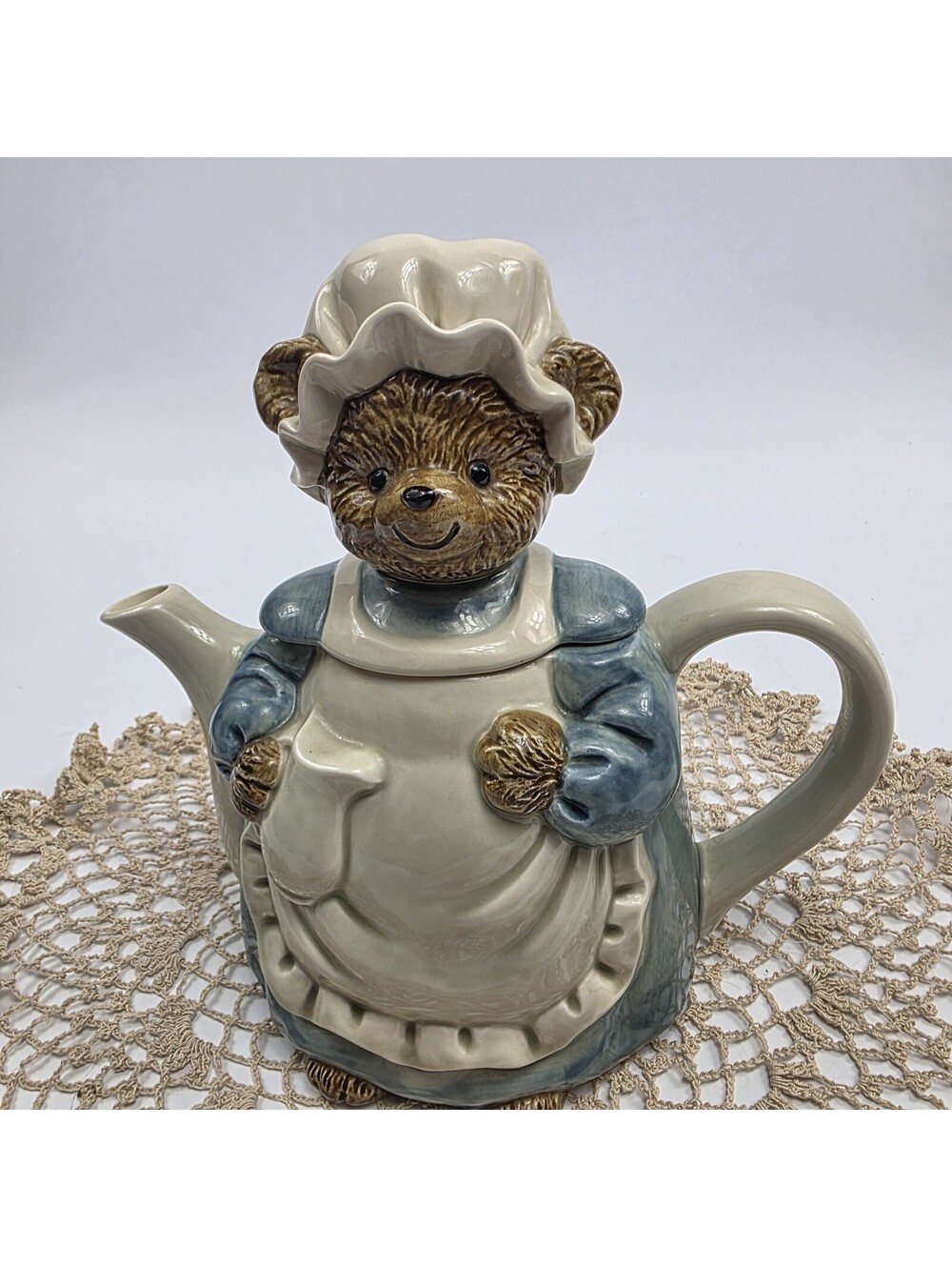 Japan Otagiri Ceramic Creamer Momma Bear Apron Tagiri, Handcrafted Blue Vintage